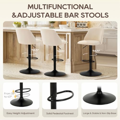 COLAMY Bar Stools Set of 3, Modern Swivel Bar Chairs, Adjustable Upholstered ...