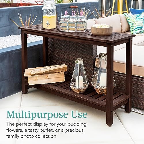 Best Choice Products 48in 2-Shelf Eucalyptus Wooden Console Table Indoor Outd...