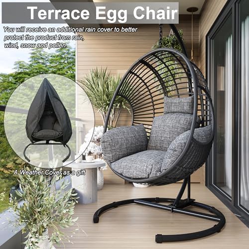 Hanging Egg Chair with Stand - Egg Swing Chair Outdoor Indoor Patio Wicker Ch...