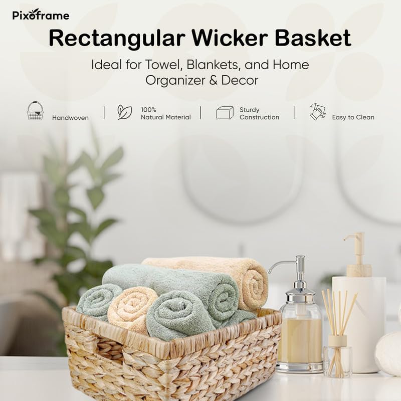 Large Handwoven Water Hyacinth Storage Wicker Basket with 2 Handles - Brown