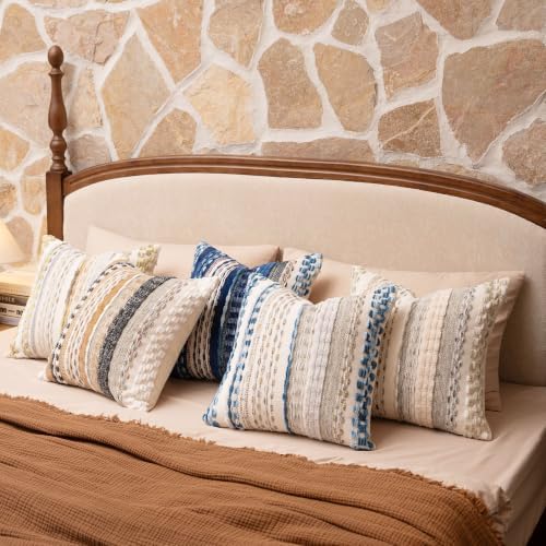 Boho Chenille Tufted Throw Pillow Covers 18x18 Inch Set of 2 Farmhouse Beige ...