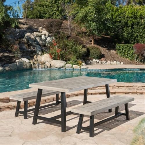 GDFStudio Cassie Outdoor Modern Industrial 3 Piece Acacia Wood Picnic Dining ...