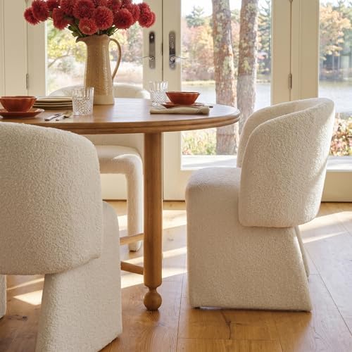 NORDICANA Barrel Dining Room Chairs with Arms, Set of 4, Off-White