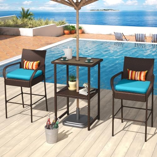 Sundale Outdoor Wicker Bar Stool Set of 2, Patio Counter Height Pub Chair