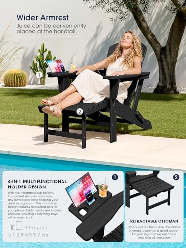 KINGYES Adjustable Folding Adirondack Chair with Footrest & 4-in-1 Multi-...