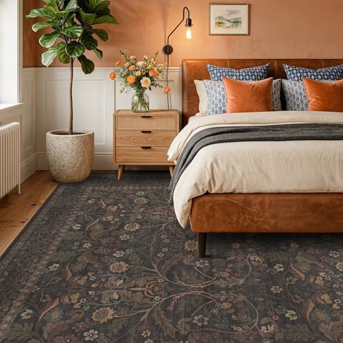 Washable 8x10 Area Rugs for Living Room, Black and Brown Halloween Rug for Be...