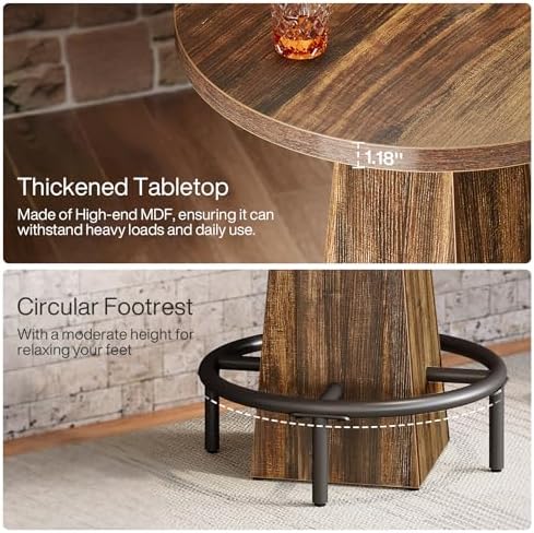 Tribesigns Round Bar Table, 37.4" High Pub Table with Metal Footrest