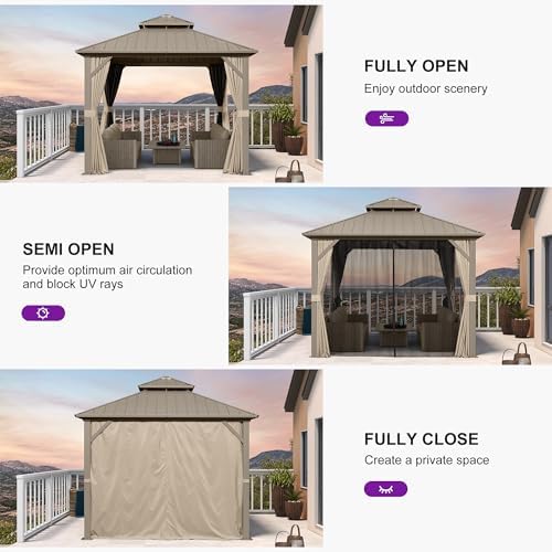 PURPLE LEAF Outdoor Hardtop Gazebo 10' x 10' Champagne Aluminum Struc...
