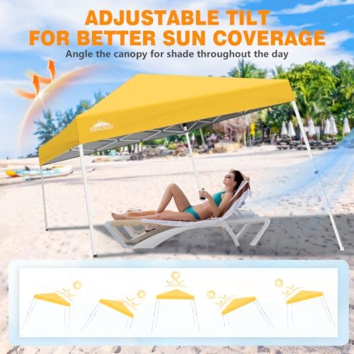 EAGLE PEAK 10x10 Slant Leg Pop Up Canopy Tent, Yellow