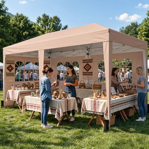 10x20 FT Pop Up Canopy Tent with 6 Sidewalls,Beige