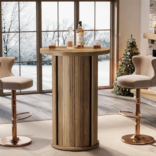 Tribesigns Round Bar Table, 35.4" Rustic Cocktail Table with 3-Tier Hidd...