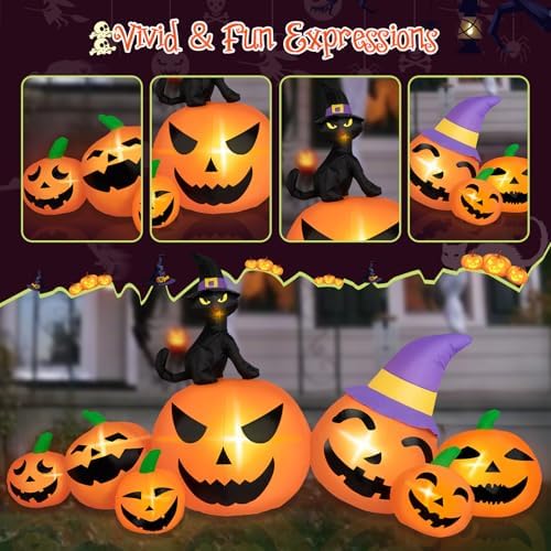 8FT Long Halloween Inflatables Pumpkin Outdoor Decorations, 7 Blow Up Pumpkin...