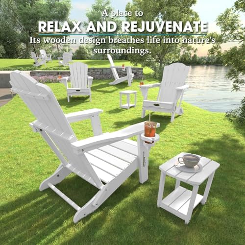 THOEOE Folding Adirondack Chair Set of 2, HDPE Outdoor Chairs, Patio Chairs
