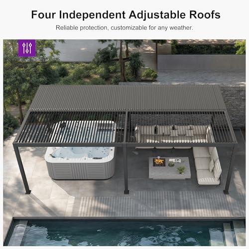 PURPLE LEAF Louvered Pergola 13' x 25' Large Pergola w/Independent Roof