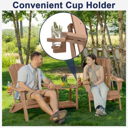 Plawdlik Folding Adirondack Chair Set of 6 with Cup Holder,Wooden Textured ,H...