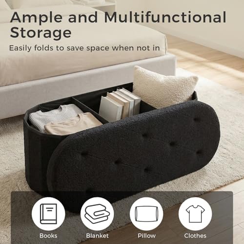 DUMOS 43 Inch Storage Ottoman Bench End of Bed, Black