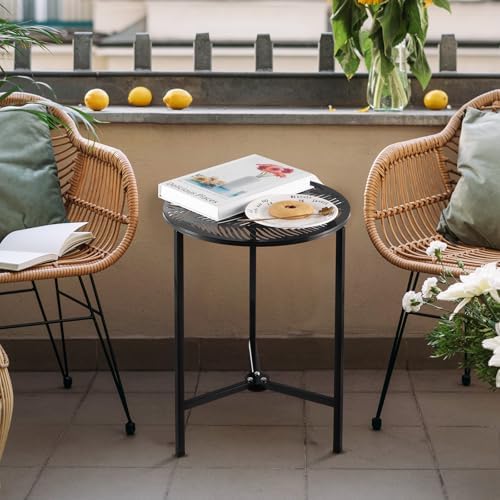 Party Zealot Set of 2 Small Round Metal Side Tables 13 Inches Black Outdoor E...