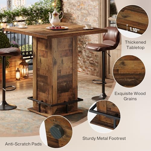 Tribesigns 39.4" H Square Bar Table, Industrial High Top Bistro Pub Cock...