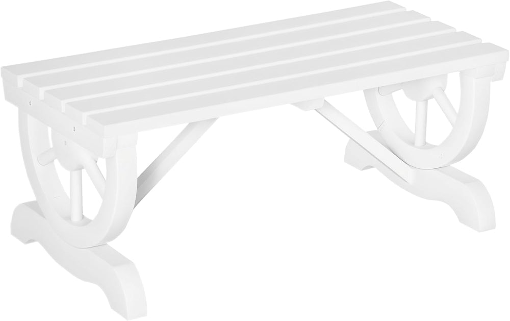 Outsunny 2-Person Wooden Garden Bench Outdoor Wagon Wheel 550 LBS White