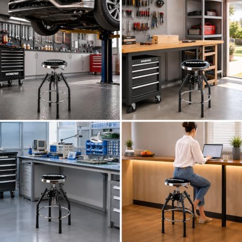 WORKPRO Heavy Duty Adjustable Hydraulic Shop Stool,Garage Bar Stool, 29in to ...