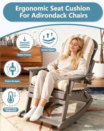 NAVINE Outdoor Adirondack Chair Cushion Set of 4, Patio Chair, Stripe Khaki
