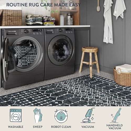 Lahome Moroccan Black Area Rugs 8x10 Living Room Non-Slip Backing Ultra-Thin ...