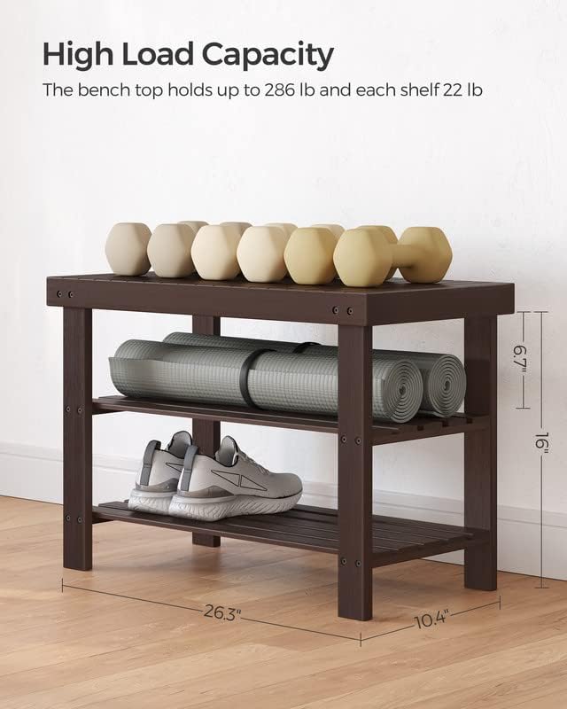 SONGMICS Shoe Rack Bench, 3-Tier Bamboo Shoe Storage Organizer, Entryway Benc...