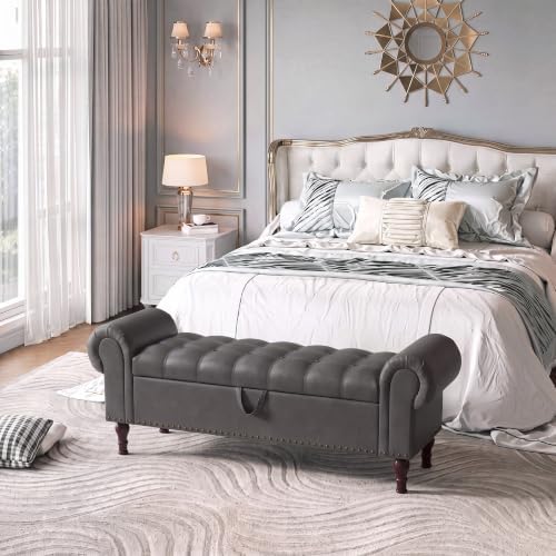 YOUDENOVA 60" Ottoman with Storage, Upholstered Storage Ottoman Bench wi...