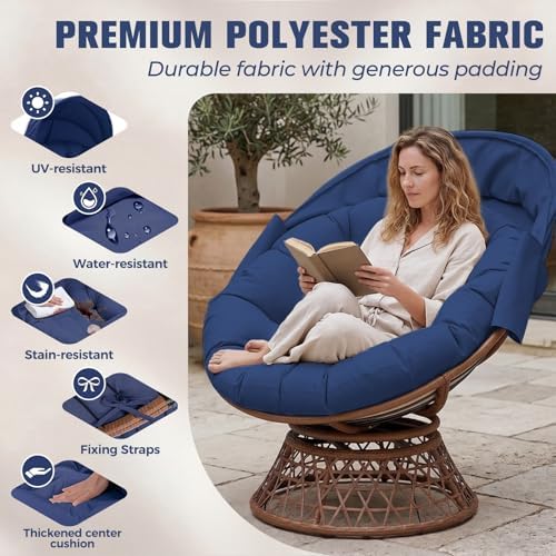 GTPLAYER Outdoor Wicker Egg Chair PE Rattan Chair with Cushion, Oversized Pat...