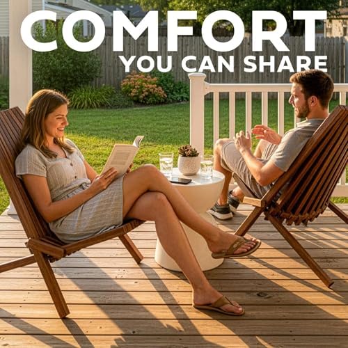 Melino 2-Pack Wooden Folding Tamarack Chair, Low Profile Outdoor Lounge