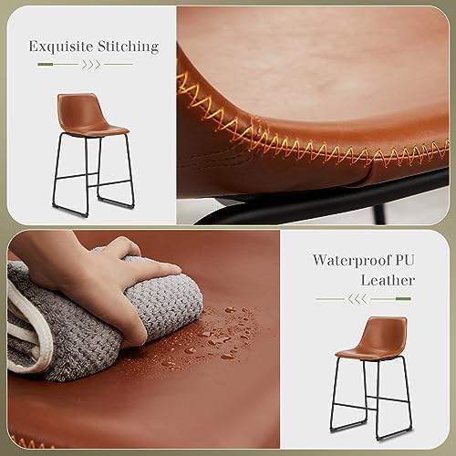 DUMOS Counter Height Bar Stools Set of 2, Faux Leather Metal Bar Chairs