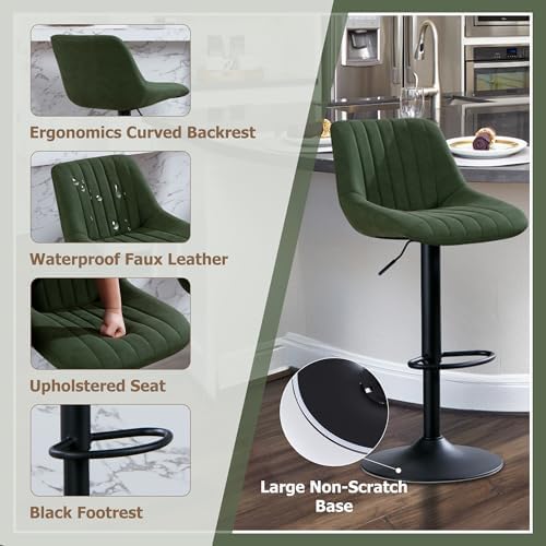 Barstools Set of 3, Adjustable PU Leather Swivel Bar Height Stools with Back,...