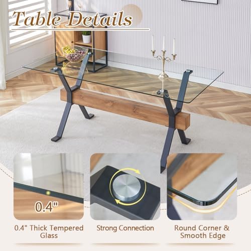 Glass Dining Table 71"|Modern Dining Table for 6-8|0.4" Thick Tempe...