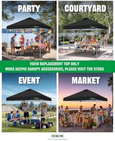 ACEPIC Upgraded 10x10 Canopy Replacement Top with Air Vent(Black, Top Only)