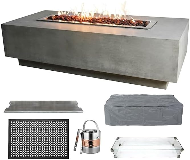Elementi Granville Fire Pit Bundle Outdoor Firepit Set Includes 60” Natural G...