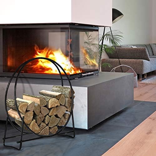 COSTWAY 41” Firewood Log Rack, Powder-Coated Steel Fireplace Wood Holder w/Do...