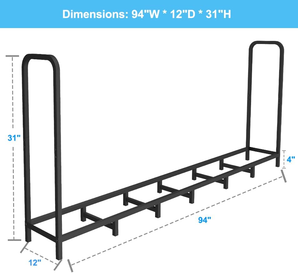 8ft Firewood Rack Holder, Adjustable Heavy Duty Fire Log Stacker Stand for Fi...