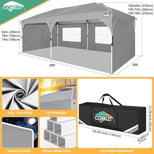COBIZI 10x20 Pop Up Canopy: Canopy Tent with Patented Center-Lock Tech | Quic...