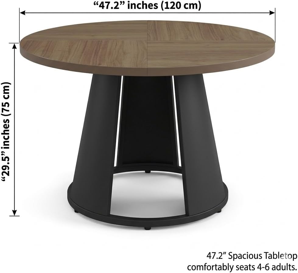 HIPIHOM 47.2” Round Dining Table Set for 4 Modern Wood Table with 4 Upholster...