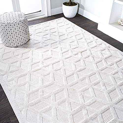 JONATHAN Y Neutral Geometric Indoor Outdoor Area Rug 4X6 Ivory, Talaia for Ba...