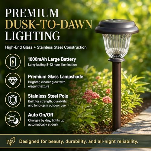 DERAYSION Solar Pathway Lights Outdoor Metal Glass Solar Lights Outdoor