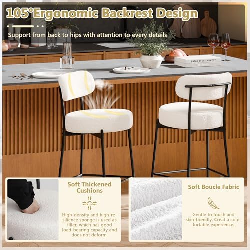 DYHOME Bar Stools Set of 3, 24 Inch White Counter Stools for Kitchen Island