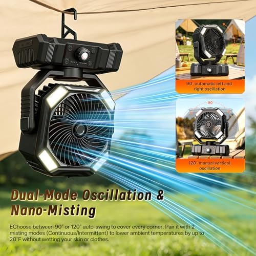 Portable Misting Fan for Camping Beach Parties Patio Picnic Black