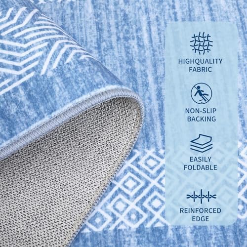 GarveeHome 9x12 Large Modern Light Blue Area Rug Distressed Bordered Soft Non...