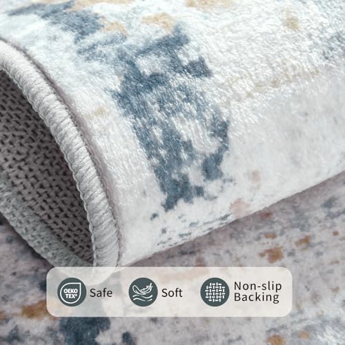 Rugxara 8x10 Blue Modern Abstract Washable Rug for Living Room