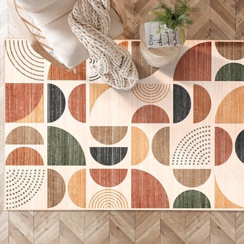 MUJOO 3x5 Rug Washable,Boho Area Rugs Small Non Slip Modern Abstract