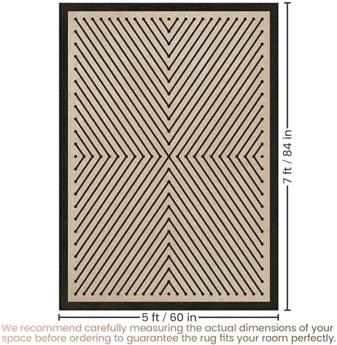 Washable 5x7 Modern Geometric Easy Jute Indoor Outdoor Rug for Living Room