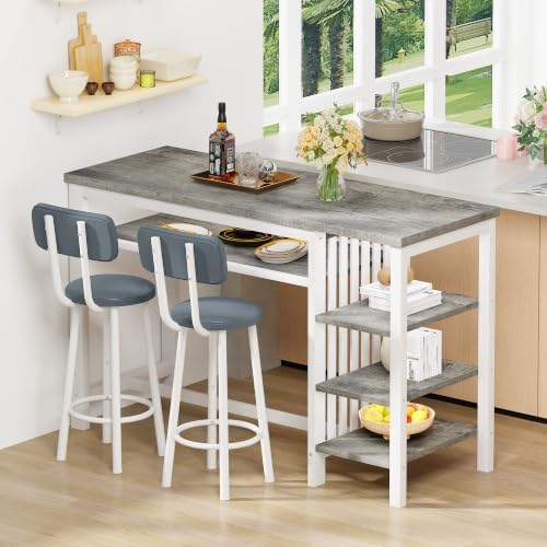 DKLGG 3-Piece Bar Table and Chairs Set, Counter Height Dining Table Set with ...