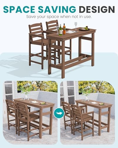 SERWALL 41" HDPE Outdoor Bar Table with 1.6" Umbrella Hole, Brown