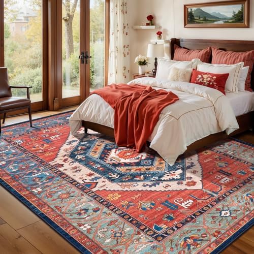 SERISSA 5x7 Washable Non Slip Boho Area Rug for Living Room,Rust